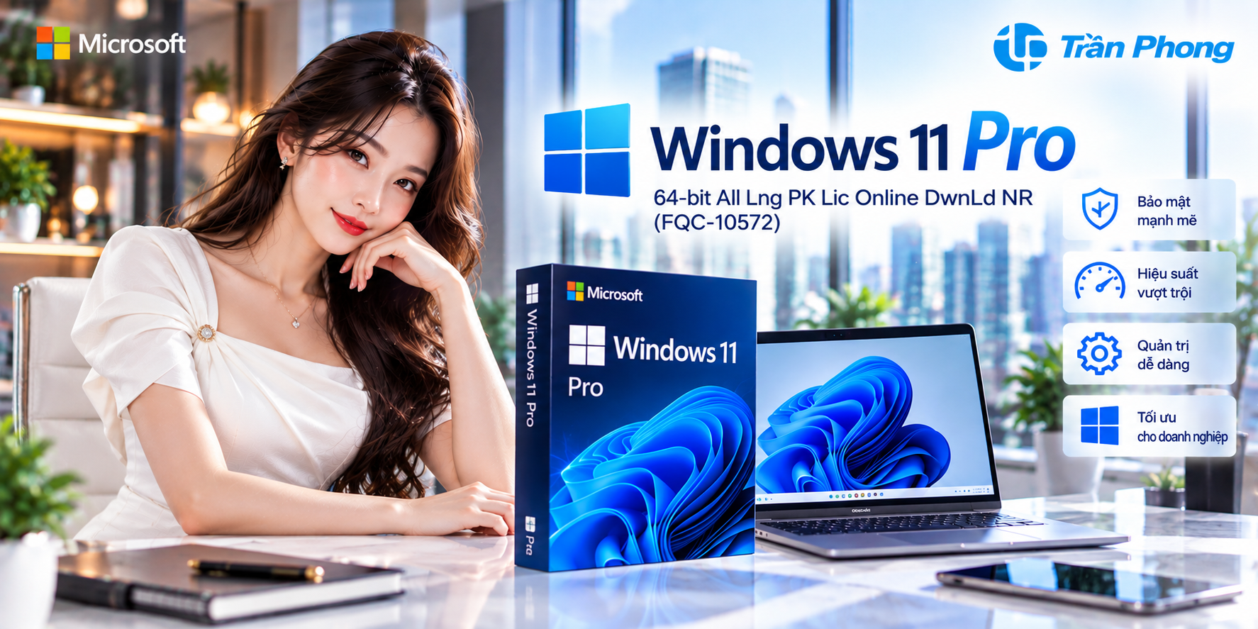 Phần mềm Microsoft Win Pro 11 64-bit All Lng PK Lic Online DwnLd NR (FQC-10572) - Dùng cho cơ quan, doanh nghiệp, đổi được thiết bị - NK Full VAT