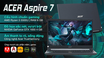 Laptop Acer Gaming Aspire 7 A715-42G-R1SB (NH.QAYSV.005) (R5 5500U/8GB RAM/256GB SSD/15.6 inch FHD 144Hz/GTX1650 4G/Win10/Đen) (2021)