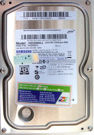 SamSung 250 GB Serial ATA II (3 Gb/s); 7200 rpm; 8MB Cache 