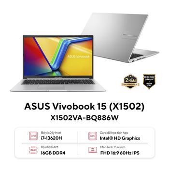 Laptop Asus Vivobook 15 X1502VA-BQ886W (Intel Core i7-13620H | 16GB | 512GB | Intel UHD | 15.6 inch FHD IPS | Win 11 | Bạc)