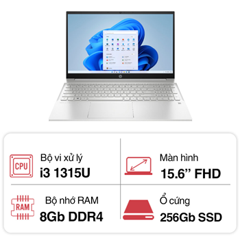 Laptop HP Pavilion 15-eg3099TU 8C5M0PA (Intel Core i3-1315U | 8GB | 256GB | Intel UHD | 15.6 inch FHD | Win 11 | BẠC) - Vỏ nhôm, chính hãng