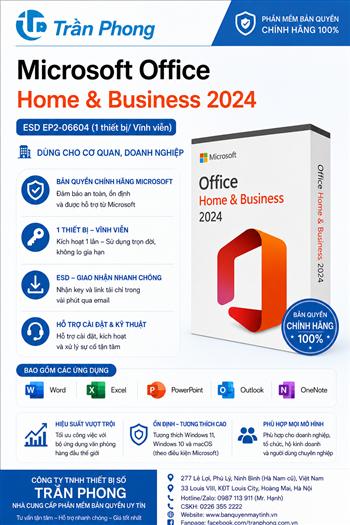 Phần mềm Office Microsoft Home & Business 2024 ESD EP2-06604 (1 thiết bị/ Vĩnh viễn) - Dùng cho cơ quan, doanh nghiệp