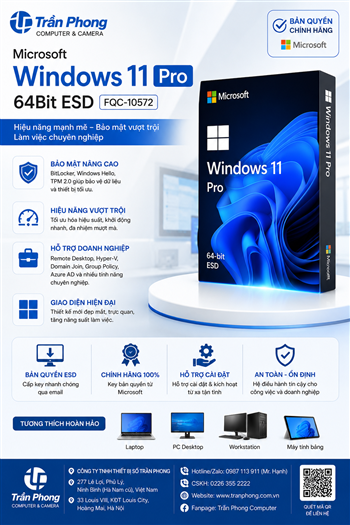 Phần mềm Microsoft Win Pro 11 64-bit All Lng PK Lic Online DwnLd NR (FQC-10572) - Dùng cho cơ quan, doanh nghiệp, đổi được thiết bị