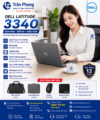 Laptop Dell Latitude 3340 ( Intel Core i3-1315U / RAM 8GB / 256GB SSD / Intel UHD Graphics / 13.3inch FHD / Win11 Pro/ Titan Gray