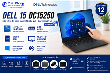 Máy tính xách tay Dell DC15250 Core™ i5-1334U, Ram 8GB DDR5, SSD 512GB, 15.6 FHD, Windows 11 bản quyền vĩnh viễn, Black, Cảm ứng
